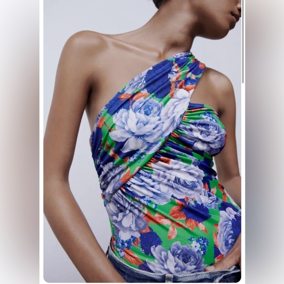 Zara Floral Asymmetrical Bodysuit Size Small NWT - Picture 16 of 16